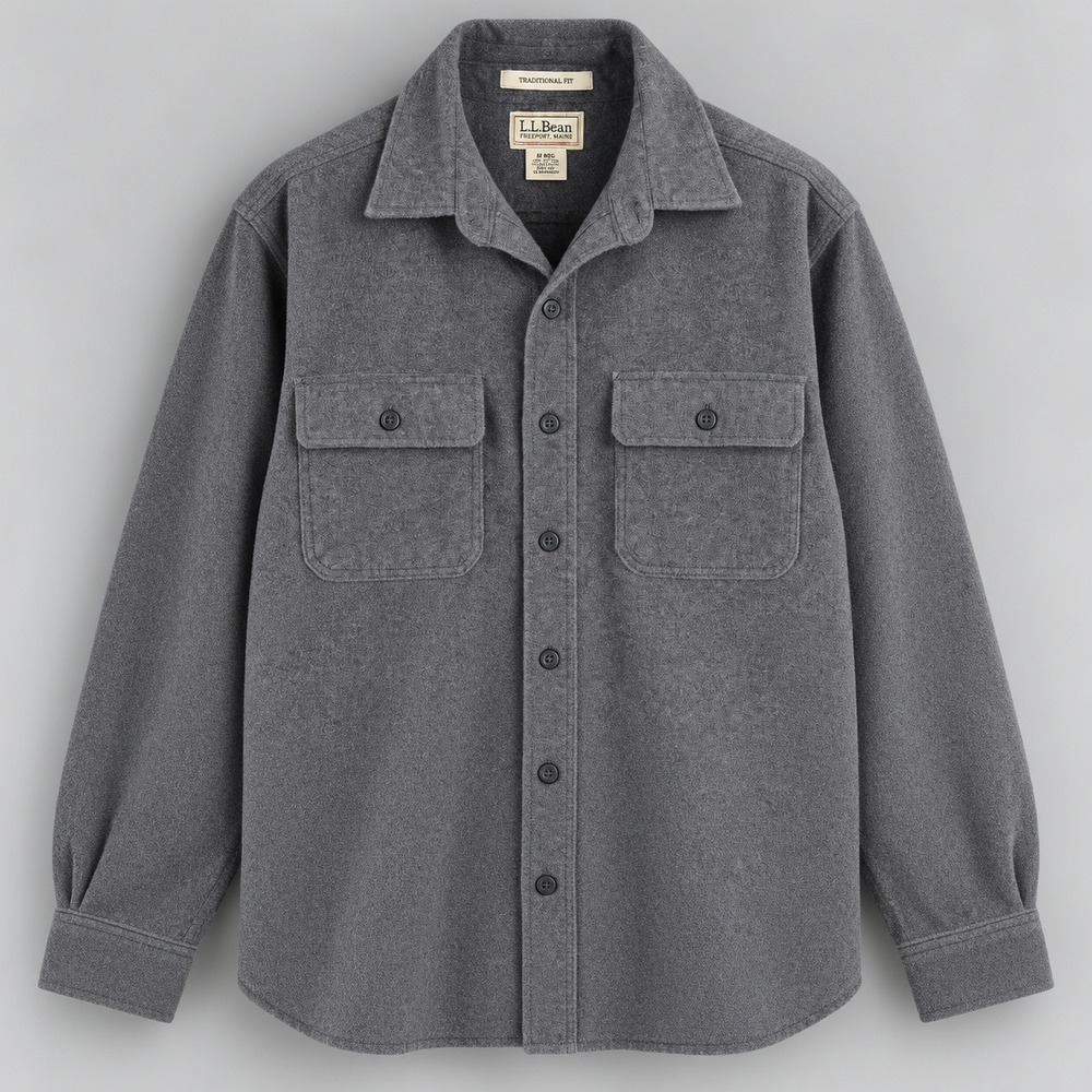 LL Bean Mens Chamois Cloth Shirt Gray Traditional Fit Medium 187923 Heavyweight